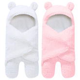 Spotted Play sherpa swaddle blanket pink-white front view for cozy newborn comfort