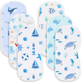 Spriggenix blue ocean burp cloths image showing soft cotton and shoulder coverage for messes