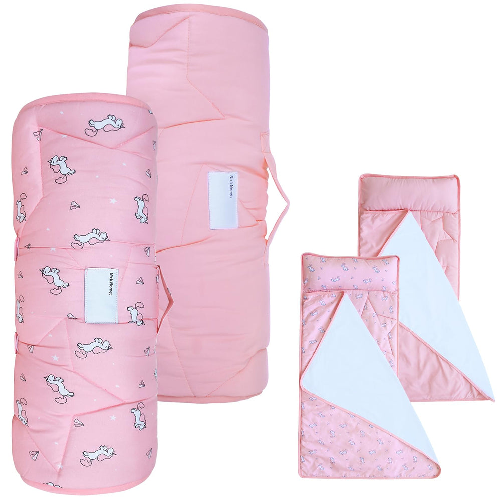 SPRINGSPIRIT toddler nap mat pink horse folded with blanket ready for daycare nap time