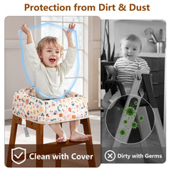 Sprouterie high chair cover three-point harness shows adjustable security for growing babies.