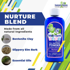 Squeaky Cheeks baby powder dispense action for easy, mess-free application