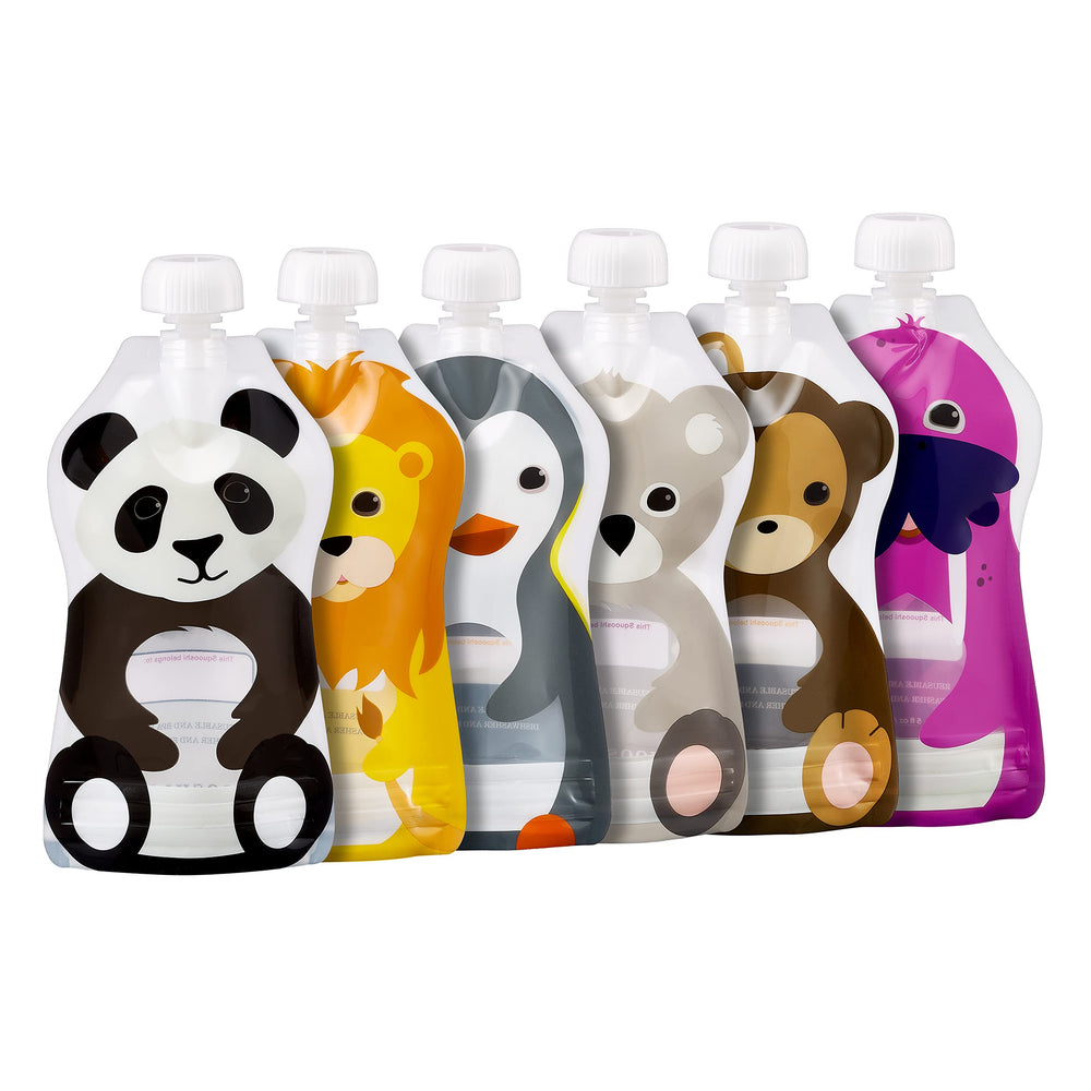 Squooshi pouch with open cap for easy filling and mess-free feeding.