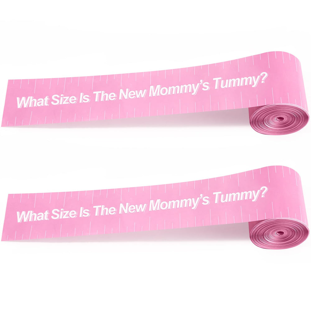 Sratte baby shower tummy tape with two pink rolls for easy measurements.
