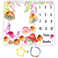 SSCSTS mushroom milestone blanket in watercolor backdrop for newborn photo sessions