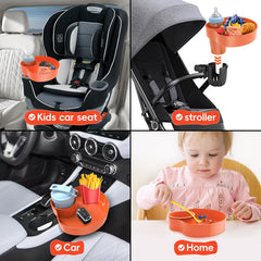 SSPONT kids car seat tray cup-holder highlights easy-access snacks during car rides.