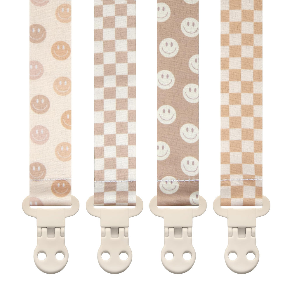 Stadela pacifier clip 4-pack unisex checker and smiley design for easy pacifier access