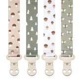 Stadela pacifier clip forest mushrooms pattern closeup keeps pacifier secure during outings