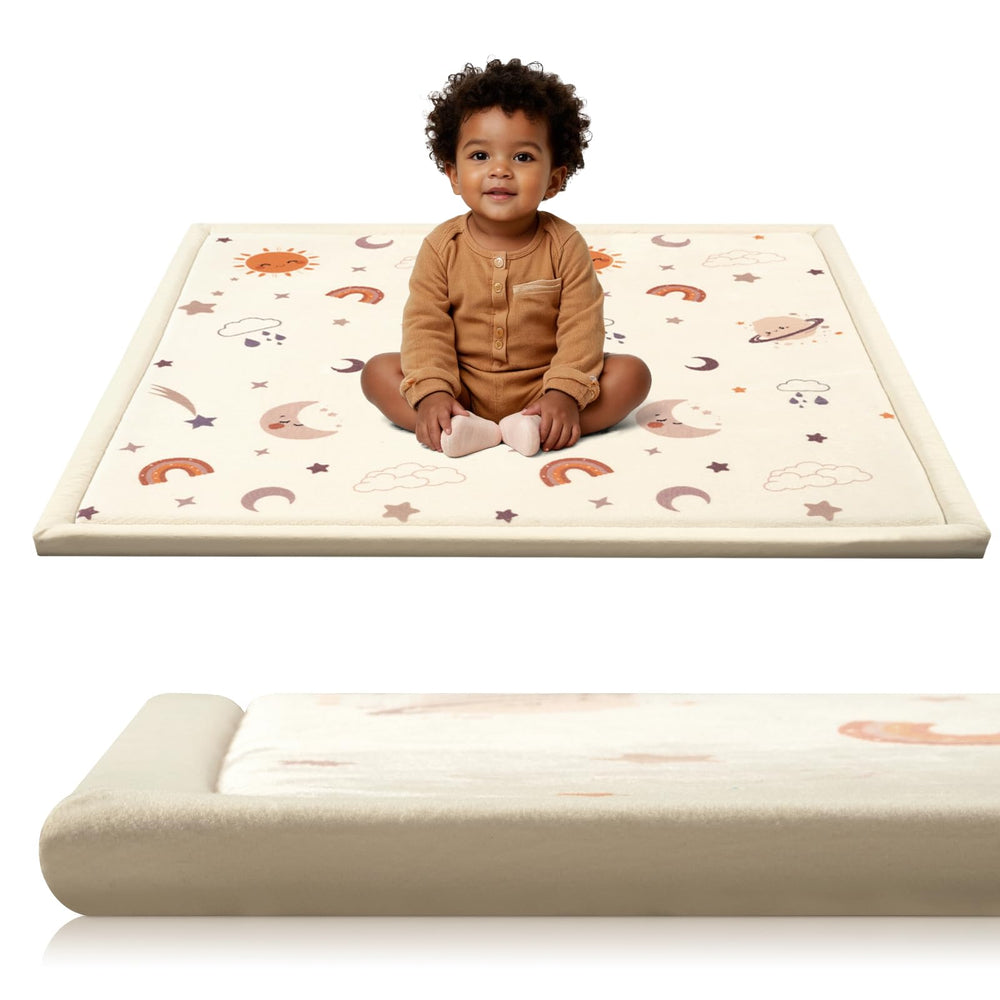 STARUIA Baby Play Mat top view shows memory foam for comfy tummy time.