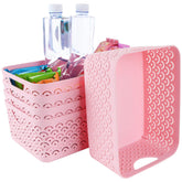 STARVAST 5-pack baskets with pink fish-scale pattern for organized home storage.