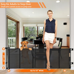 Stcockis reinforced 22in gate in use blocks small pets while adults step over.