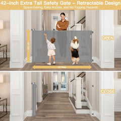 Stcockis retractable gate shows space saving design when fully retracted