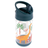 Stephen Joseph blue dino flip-top bottle for kids, leak-proof and portable.