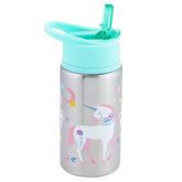 Stephen Joseph unicorn bottle front view; kid-friendly 18 oz capacity.