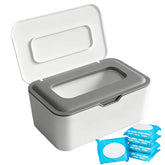 Stitokg flushable wipes dispenser side view showcases sturdy, compact design for nursery or home use.
