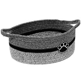 STOBSK small woven basket with handle in black and grey for tidy storage.
