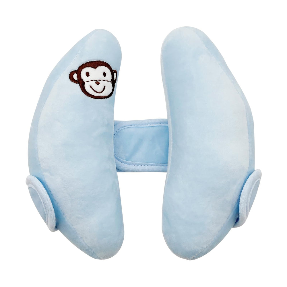StoHua blue adjustable baby head neck pillow in car seat providing gentle head support