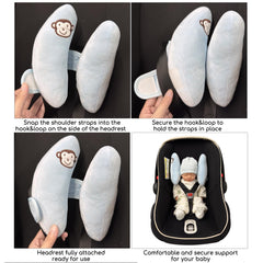 StoHua blue adjustable pillow fitted to infant head for secure sleep