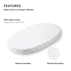 Stokke Sleepi Fitted Sheet by Pehr V2 Rainbow Dot pattern enhances nursery decor and mood