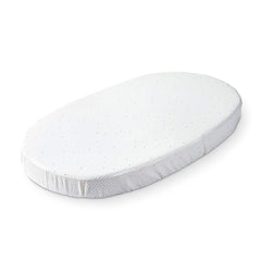 Stokke Sleepi Fitted Sheet by Pehr V2 Rainbow Dot close-up emphasizes soft organic cotton for baby comfort
