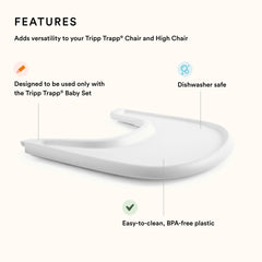 Stokke Tray White side view shows compact profile for small spaces