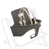 Stokke Tripp Trapp hazy grey front view emphasizes ergonomic height for family meals