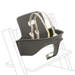 Stokke Tripp Trapp hazy grey front view emphasizes ergonomic height for family meals