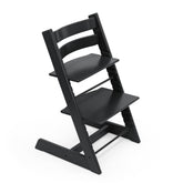 Stokke Tripp Trapp chair black front view showing adjustable height for growing children.