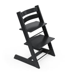 Stokke Tripp Trapp chair black front view showing adjustable height for growing children.