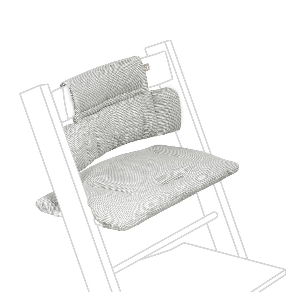 Stokke Tripp Trapp Classic Cushion 2 Nordic Grey closeup showing soft material for comfortable meals