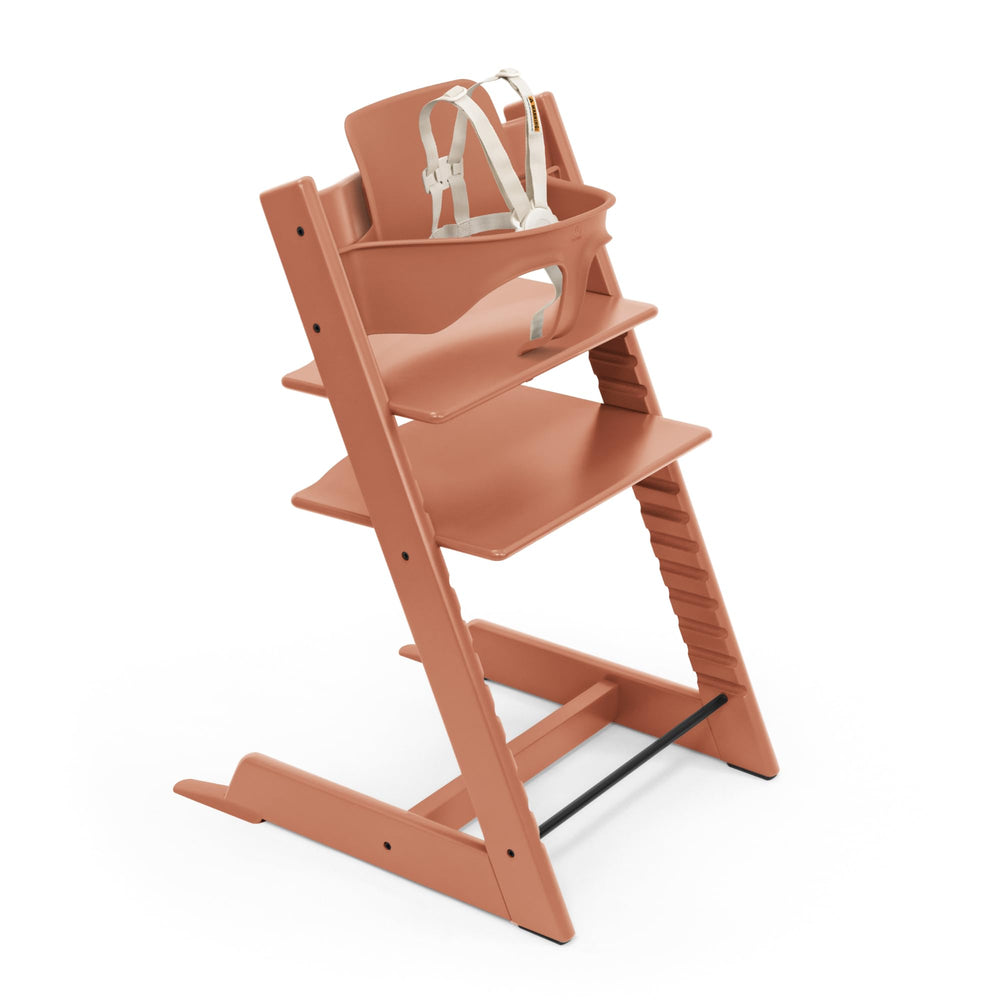 Stokke Tripp Trapp High Chair 2 Terracotta front view with adjustable seating for family mealtime.
