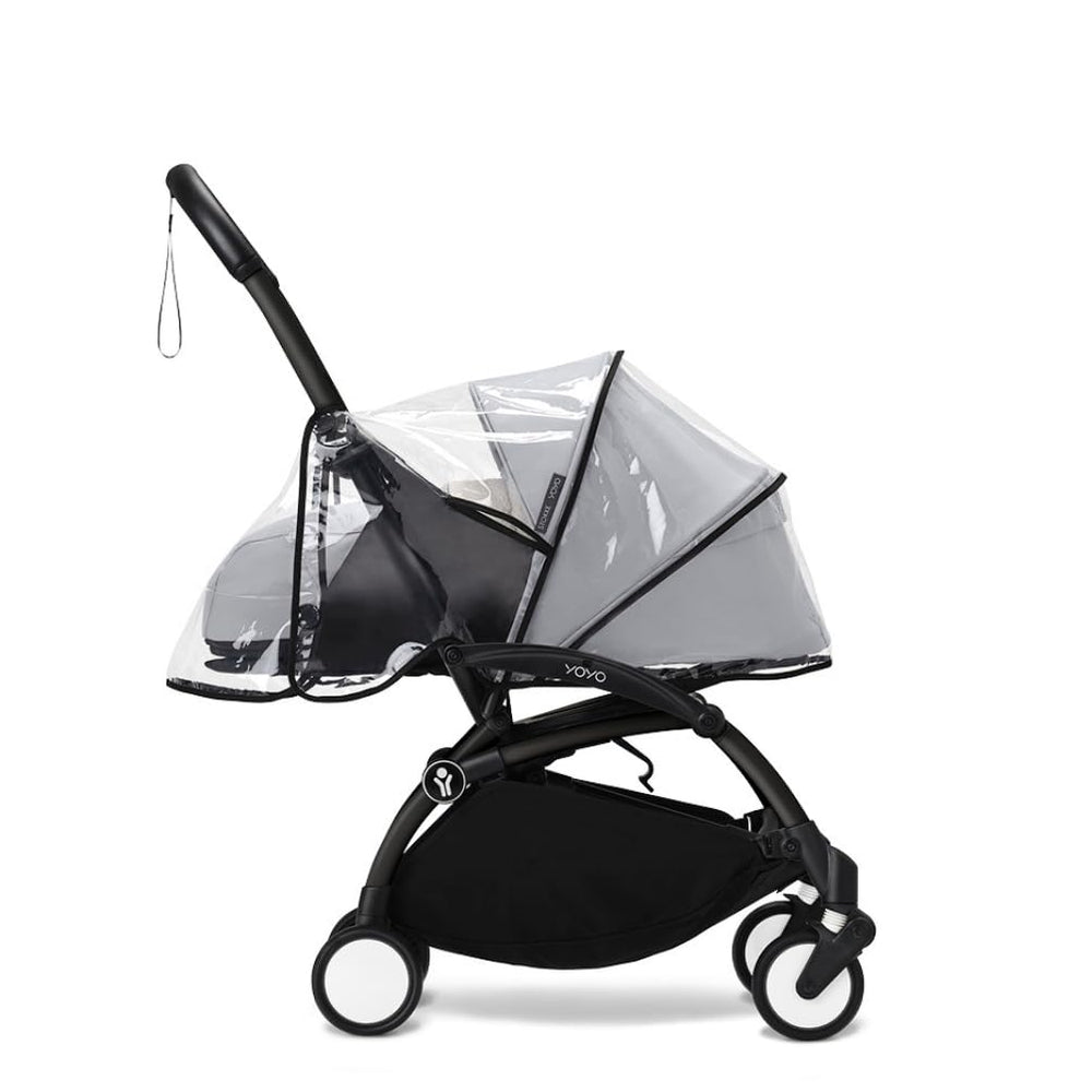Stokke YOYO rain cover on stroller offers reliable weather protection for your baby.