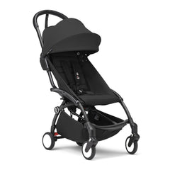 Stokke YOYO3 black frame with seat ready for city strolling