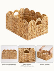 StorageWorks scalloped-edge basket living room organization photo demonstrates neat décor.