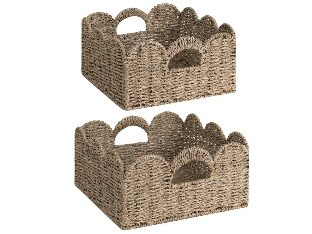 StorageWorks scalloped wicker basket closeup weave highlights natural texture for decor