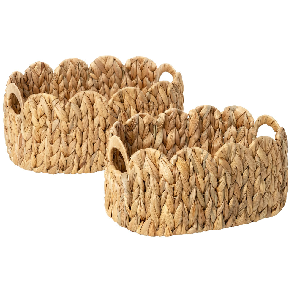 StorageWorks scalloped wicker basket front view with built-in handles for easy transport.