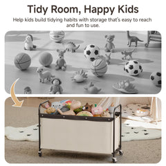 StorageWorks Storage Chest with Wheels beige shows locking wheels for stable relocation.