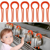 Stove Stoppaz knob-locks red assembly demonstrates tool-free installation and child-safety design.