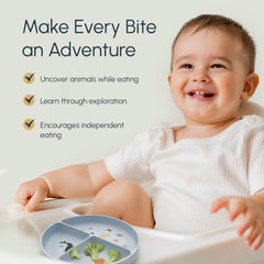 Studio Merveille suction grip on high chair tray reduces mess and slips