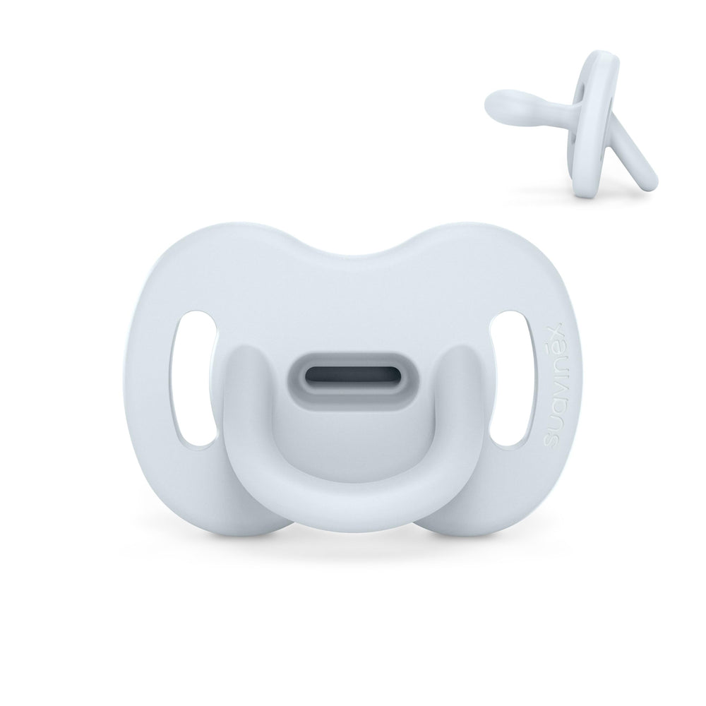 Suavinex Color Essence SX PRO pacifier blue close-up on ultra-soft silicone surface for comfort