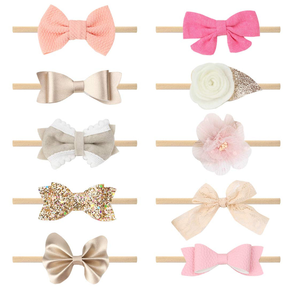 Subesty 10 PCS baby headbands in varied colors, gentle on delicate hair