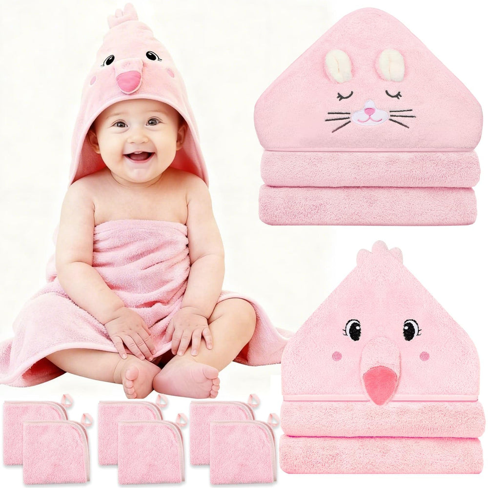 Sublaga hooded towel pink kitten design keeps baby warm and dry after bath