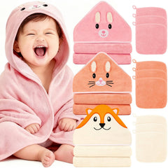 Sublaga hooded towel with pink bunny hood for cozy post-bath warmth.