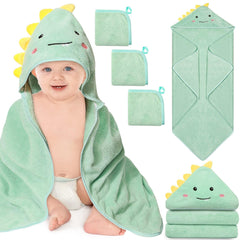 Sublaga dinosaur hooded towel 32x32 keeps baby warm and dry after bath.