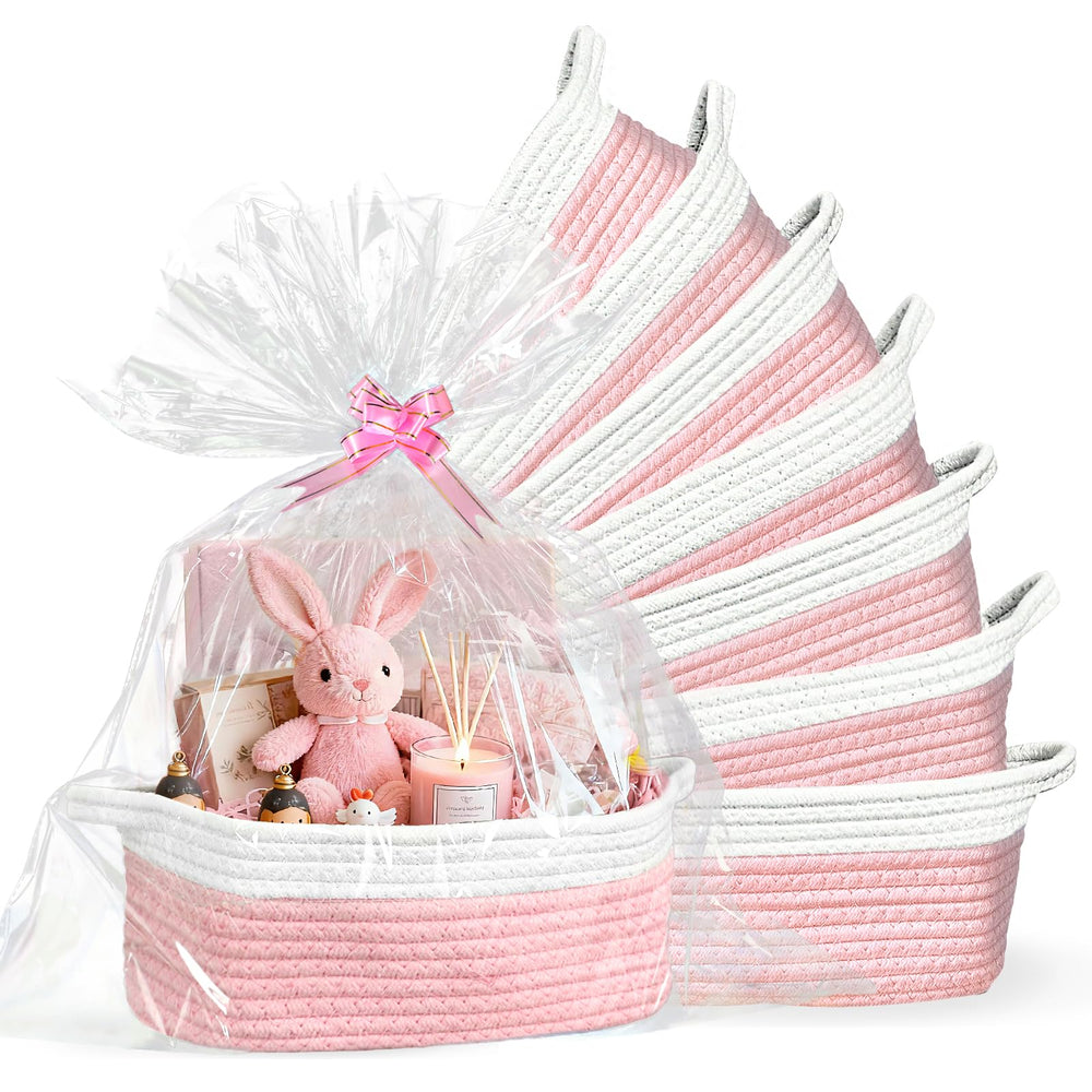 Succwoah 8-pack small woven baskets pink setup for gifting and organization