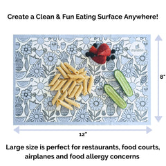 Suessie Happy Owls placemats pack-inside image showing 12x18-inch size for meals