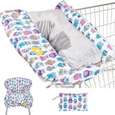 Suessie shopping cart cover with owl pattern provides a clean, safe shopping surface.