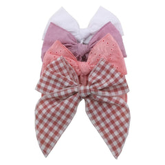 Sugarmelon Fable Bow Clip blush closeup; soft linen fabric for gentle daily wear