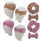 Sugarmelon mommy headband set close-up of soft mauve and latte fabric for comfort.