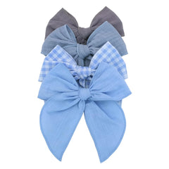 Sugarmelon pack-four fable bow hair clip in blue sky, ideal for daily outfits.