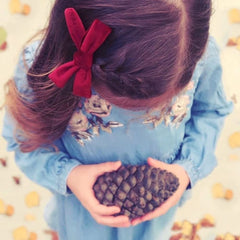 Sugarmelon velvet bow clip sky blue coordinates with outfits for playful daytime wear.